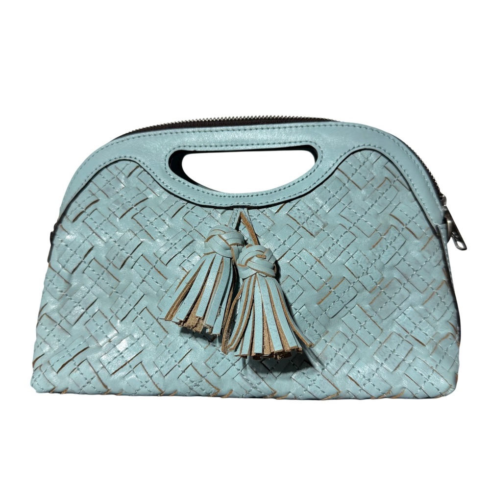 Patricia Nash Sora Woven Leather  Clutch Pastel Turquoise Handbag